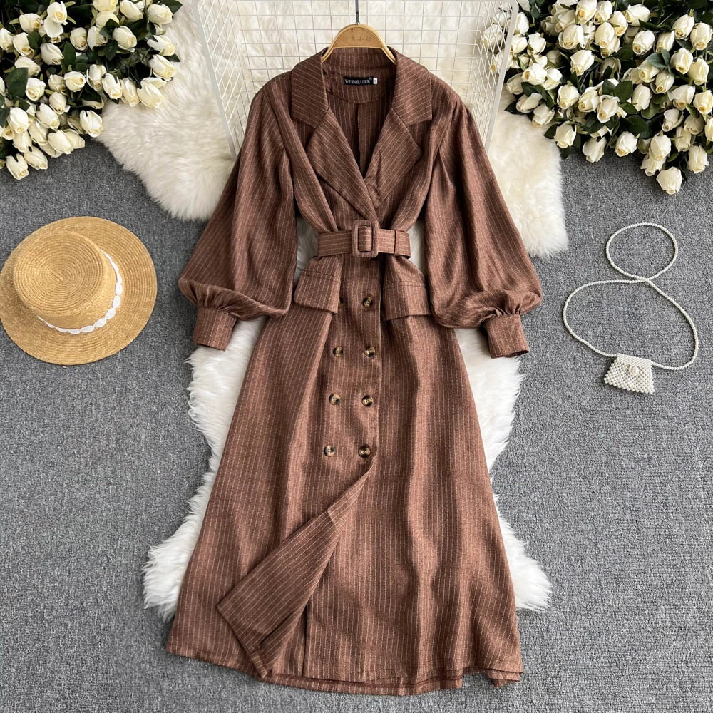 Elegant Suit Collar Dress Autumn And Winter New Female Retro Double-breasted -up - £227.31 GBP