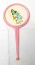 MCM Girl Face Hand Mirror Toy Blue Dress with Ball Handle Japan Vtg - $15.15