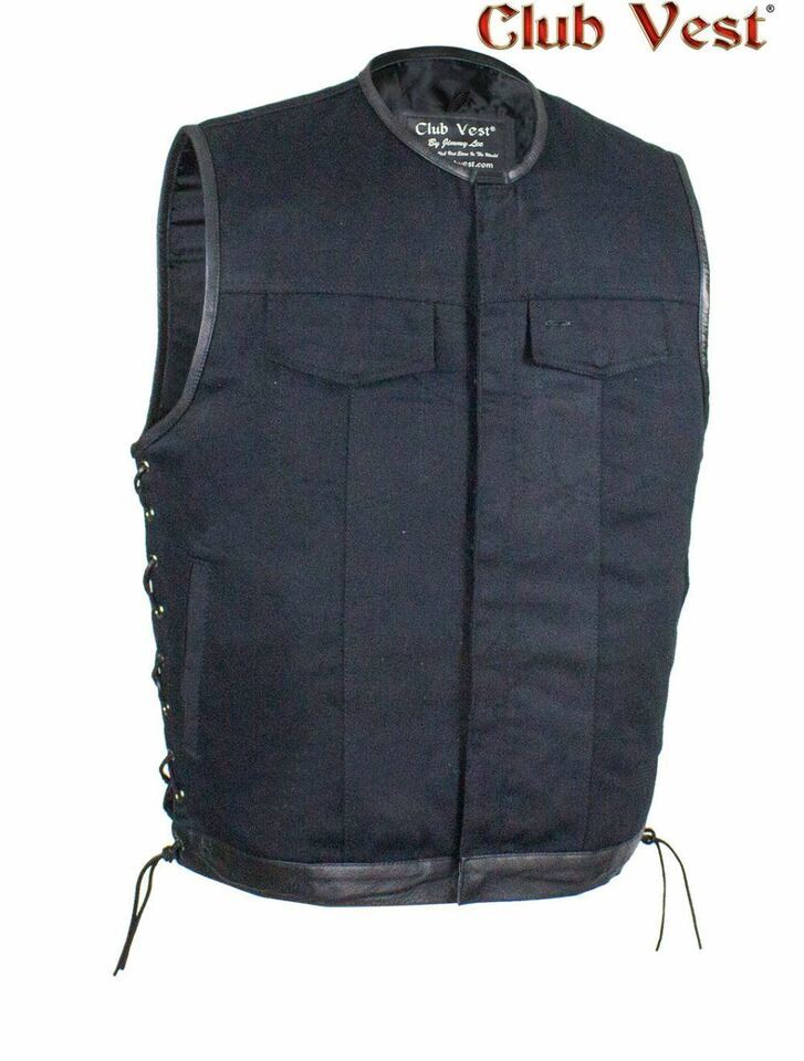 Men&#39;s Motorcycle Denim Vest Gun Pocket W/ Side Laces Biker Club Vest - $59.00+