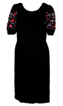 Vintage Dress Lanz Originals Black Embroidered Velvet 4 Puff Sleeve Cott... - £47.58 GBP