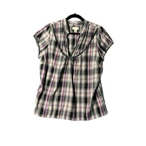Maurices Womens Size 18 Vneck Blouse Shirt short Sleeve Lace Trim Purple Black P - £11.69 GBP