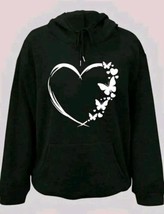 Women Graphic Big WH Heart W/Butterflies Print Pullover BK Sweatshirt Hoodie S4 - £11.01 GBP