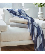 Sferra Rimini Denim Blue Throw Blanket Plaid Stripes Wool Cotton 51x75 I... - $135.80