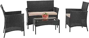 Patio Furniture 4 Pieces Outdoor Indoor Use Rattan Chairs Wicker Convers... - $353.99