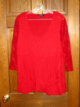 Chelsea Studio Bright Red Baby Doll Top with 3/4 Lace Sleeves - Size L (... - $18.99