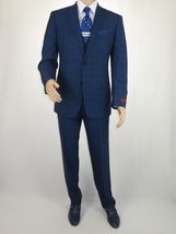 Mens Renoir 3 Piece Vested Suit Glenn Plaid Notch Lapel Business 278-2 Navy Blue image 2