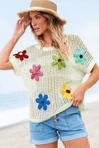 White Crochet Flower Hollow-out Sweater T Shirt - $43.40