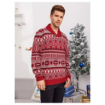 Red and White Christmas Sweater For Men   Fair Isle Full Sleeve Bright &amp; Beautif - £26.37 GBP