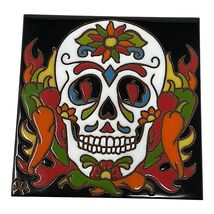 Day of the Dead Sugar Skull Southwest 6X6 Hand Glazed Decorative Tile or... - $35.98