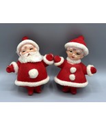 Vintage Santa &amp; Mrs. Claus Flocked Christmas Figures 4&quot; Holiday Decor - $800.30 MXN