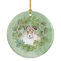 Sheltie/Shetland Sheepdog Puppy Sable Christmas Wreath Ceramic Ornament Christma - $11.49