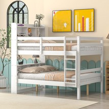 Full Over Full Bunk Beds with Bookcase Headboard, Solid Wood Bed Frame - White - £416.30 GBP