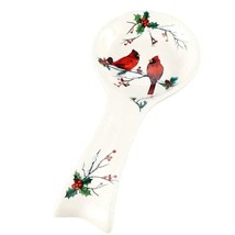 Winter Cardinals Holly Branch Spoon Rest Holiday Kitchen Stoneware 10-in... - €17,23 EUR