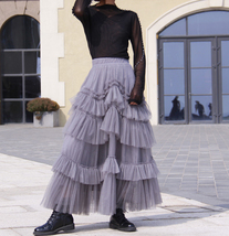 Gray Tiered Tulle Skirt Outfit Women Custom Plus Size Full Holiday Tulle Skirts