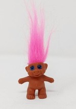 Mini Troll Figure Toy Pixie Good Luck Pink Hair Blue Eyes 1.75&quot; Made in Taiwan - £5.13 GBP