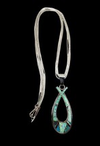 Navajo Sterling Liquid Silver Turquoise Opal Multi Stone Inlay Pendant Necklace - £147.87 GBP