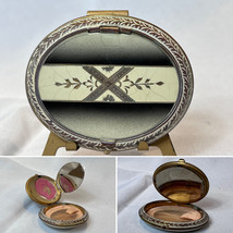 Art Deco Compact Oval Enamel Mirror Powder Blush Locket Style Unbranded - £62.72 GBP