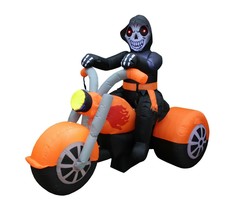 6 Foot Long Halloween Inflatable Skeleton Motorcycle Yard LED Lights Decoration - £87.90 GBP