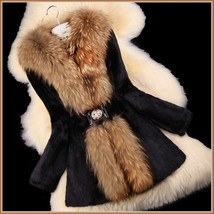 Luxury Dog Racoon Long Hair Fur Collar Mid Length Dyed Rex Rabbit Fur Coat  image 5