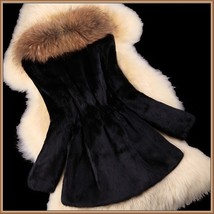 Luxury Dog Racoon Long Hair Fur Collar Mid Length Dyed Rex Rabbit Fur Coat  image 6