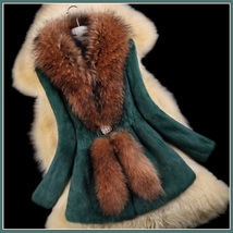 Luxury Dog Racoon Long Hair Fur Collar Mid Length Dyed Rex Rabbit Fur Coat  image 10