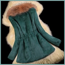 Luxury Dog Racoon Long Hair Fur Collar Mid Length Dyed Rex Rabbit Fur Coat  image 11