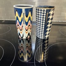 Starbucks Ceramic 12 oz Tumblers colorful wavy &amp; navy blue houndstooth S... - £15.48 GBP
