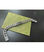 Vintage Gucci Men Bold Logo Plague Black Enamel Silver Tone Link Chain B... - $4,601.88 MXN
