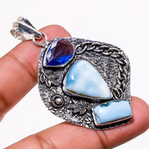 Blue Opal Tanzanite Quartz Gemstone Handmade Ethnic Pendant Jewelry 2.70&quot; SA 482 - £4.78 GBP