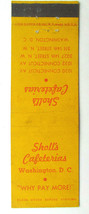 Sholl&#39;s Cafeterias - Washington, DC Restaurant 20 Strike Matchbook Cover D.C. - £1.59 GBP