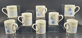 (8) Pier 1 Tranquility Mugs Set Floral Blue Yellow Drink Coffee Cups Eng... - £76.77 GBP