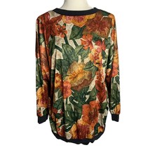 Vintage Box Office Pullover Floral Top XL Green Orange Long Sleeve Ribbed Trim - £21.74 GBP