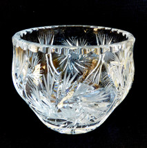 VTG cut Crystal round bowl vase 4.25&quot; pinwheel design - £35.04 GBP