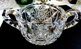 VTG Crystal Clear Cut Crystal Star Open Sugar Bowl scalloped edge two ha... - $64.35