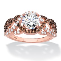 PalmBeach Jewelry CZ &amp; Simulated Smoky Glass 18K Rose Gold Plated Silver Ring - £43.01 GBP