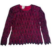 Vintage Stenay Beaded Red Black 100% Silk Dress Blouse Size XL Spring  - £40.20 GBP