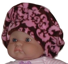 Damask Baby Hat, Pink And Brown Baby Beret, Small Pink And Brown Baby Hat - £7.90 GBP