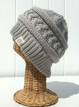 Horizontal Braided Kint High Bun Beanie Hat Recycled Polyester Silver Gray #W Fo - £14.37 GBP