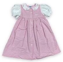Oshkosh B’gosh Pink Ginghams Pan Collar Embroidered Rosebud Dress Buttons Sz 4 - £27.30 GBP