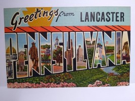Greeting From Lancaster Large Letter Postcard Pennsylvania Linen Curt Teich - £5.20 GBP