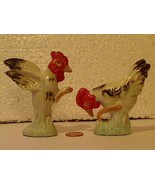 Vintage Made In Japan Frolicking Rooster Porcelain Ceramic Pair - $16.27 CAD