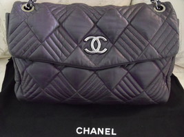 AUTHENTIC RARE CHANEL AUBERGINE LAMBSKIN IN &amp; OUT MAXI FLAP HANDBAG - £4,718.13 GBP