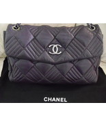 AUTHENTIC RARE CHANEL AUBERGINE LAMBSKIN IN & OUT MAXI FLAP HANDBAG - £4,745.72 GBP