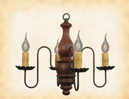 Colonial Wood Chandalier &quot;Abigail&quot;   Handmade Red With Black 4 Candle Light Usa - £257.14 GBP