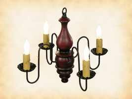 4 Candle Colonial &quot;Abigail&quot; Chandelier   &quot;Red Rub&quot; Wood Candelabra Light Usa - £256.54 GBP