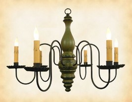 &quot;Anderson&quot; Wood Chandelier   Sage &amp; Black 6 Candle Country Light Handmade In Usa - £401.83 GBP