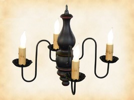 Black W/ Red Colonial Wood Chandelier   &quot;Abigail&quot; 4 Candle Light Handmade In Usa - £256.54 GBP
