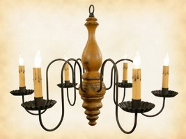 &quot;Anderson&quot; Wood Chandelier   Mustard &amp; Black 6 Candle Country Light Usa Handmade - £401.83 GBP