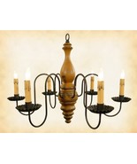 &quot;Anderson&quot; WOOD CHANDELIER - MUSTARD &amp; BLACK 6 Candle Country Light USA ... - £405.95 GBP