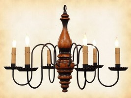 &quot;Anderson&quot; Wood Chandelier In Pumpkin   6 Candle Country Light   Handmade In Usa - £399.65 GBP